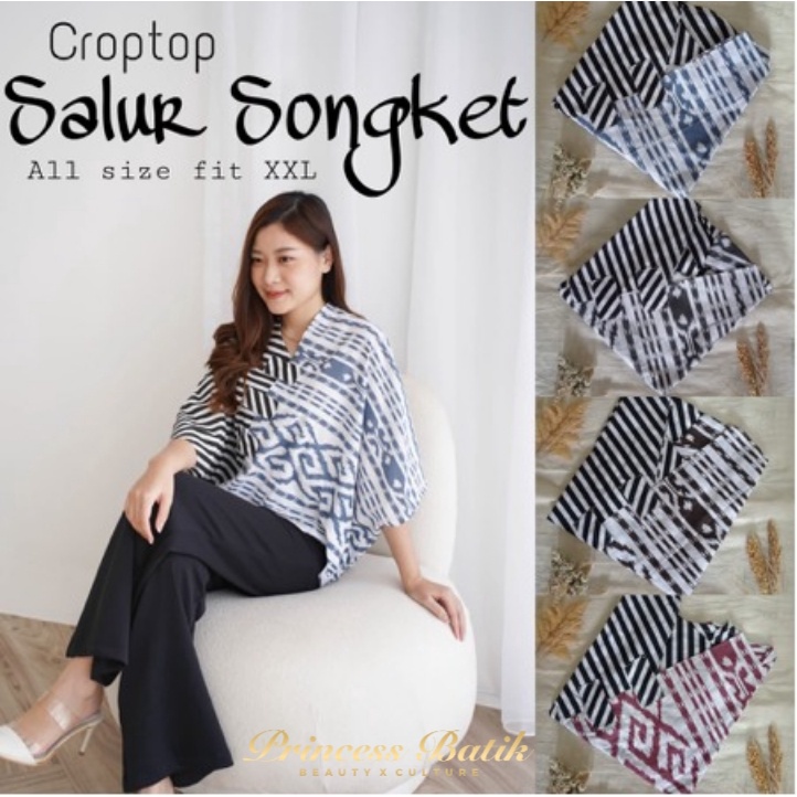 Jual Ready Stock Croptop Salur Songket Crop Top Batik Handmade Seragam Pesta Cantik Kantor Kerja