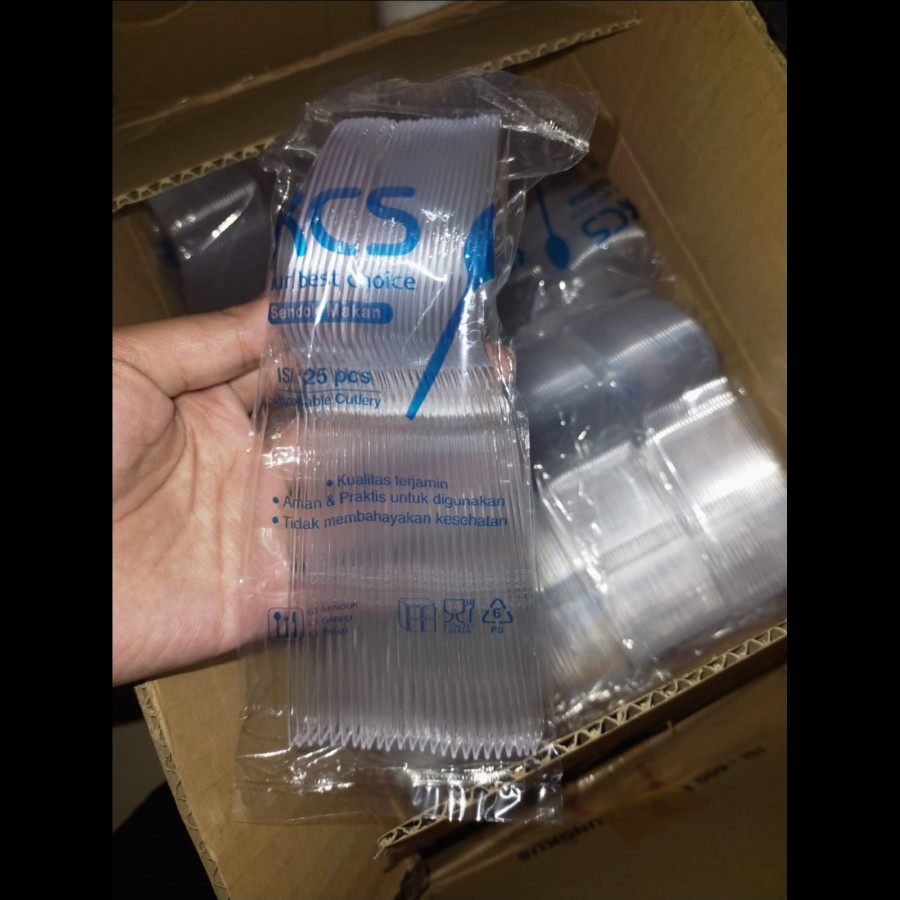 Sendok / Garpu Makan Plastik Bening KCS isi 25pcs