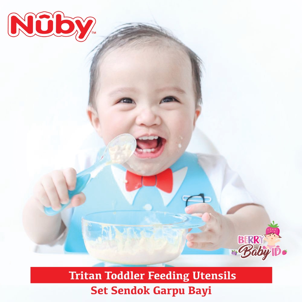 Nuby Tritan Toddler Feeding Utensils Spoon &amp; Fork Sendok Garpu Bayi Berry Mart
