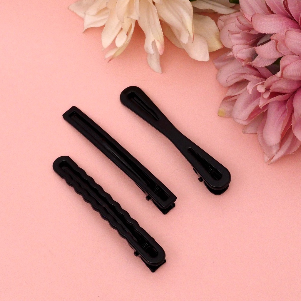 Jepit Rambut Poni Gaya Simple SET ISI 2 PCS Warna Hitam Glossy Jepitan Rambut Korea Murah