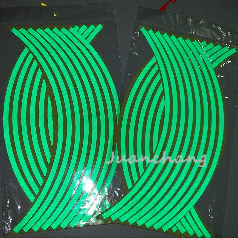 16pcs Stiker Strip Reflektif Untuk Velg Sepeda Motor / Mobil