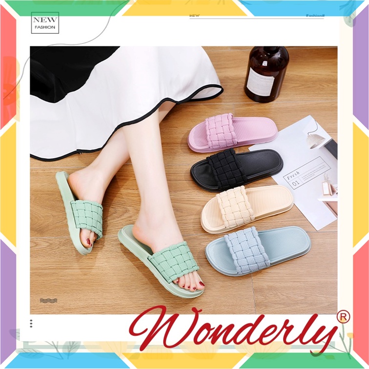 V202A42 Sandal Slop Slip On Karet Jelly Wanita Sendal Selop Empuk Model Tikar Cewek Wonderly