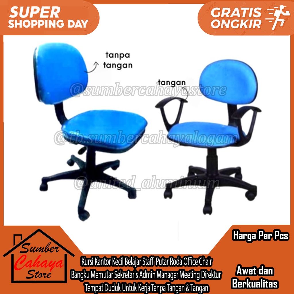 Kursi Kantor Kecil Sender Kepala Belajar Staff  Putar Roda Office Chair Bangku Sandaran Memutar Sekr