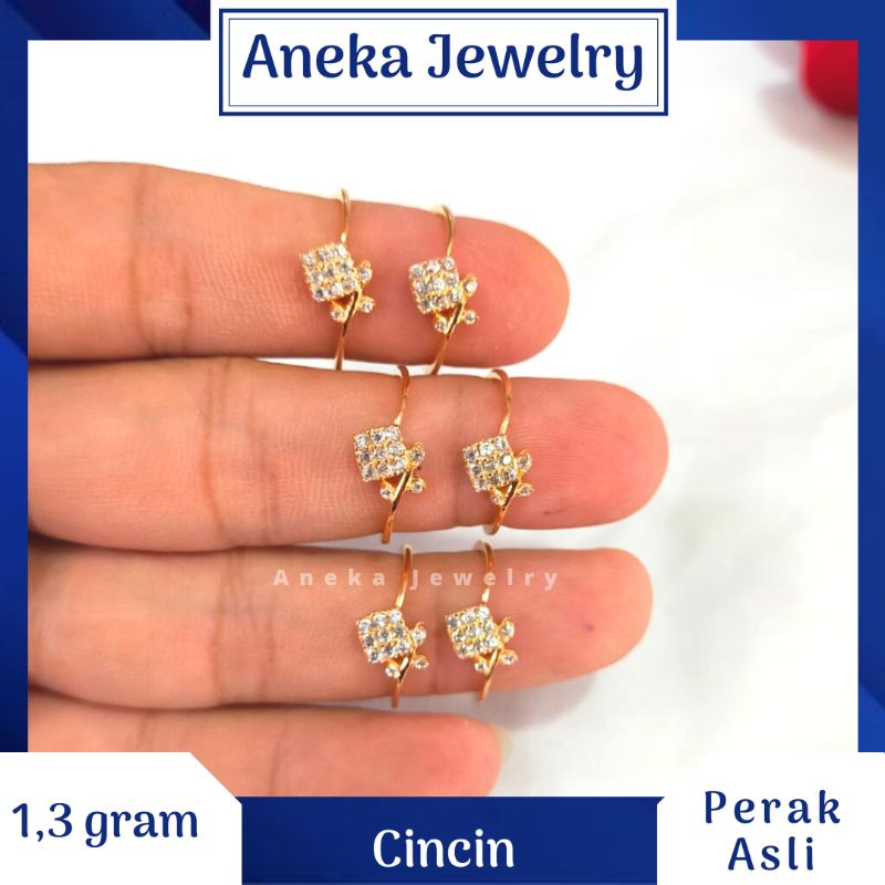Cincin Kotak Cor Mata, Perak 925, Sepuh Emas Rosegold