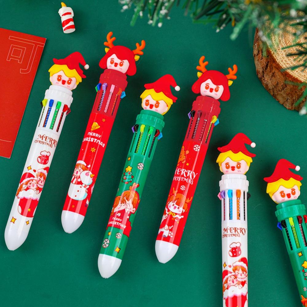 Lanfy Pena Ballpoint Tema Natal Warna-Warni Unisex Xmas Gel Pen Ditarik Santa Claus Kawaii Kartun Press Alat Tulis Sekolah