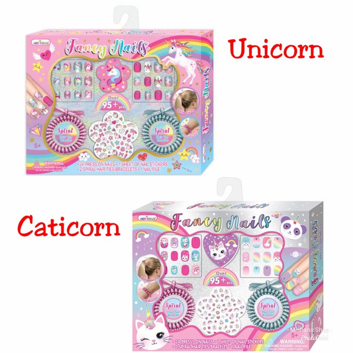 Kuku Palsu Anak Unicorn Fancy Nails Ikat Rambut plus Sticker Kuku
