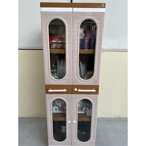 LEMARI PIRING PLASTIK CLUB GRAND MINI 4 SUSUN KACA + 2 RAK PIRING