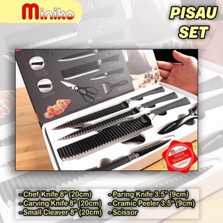 Pisau Set Dapur Stainlees Tajam 6 in 1 Pisau Set Talenan pisau set hitam