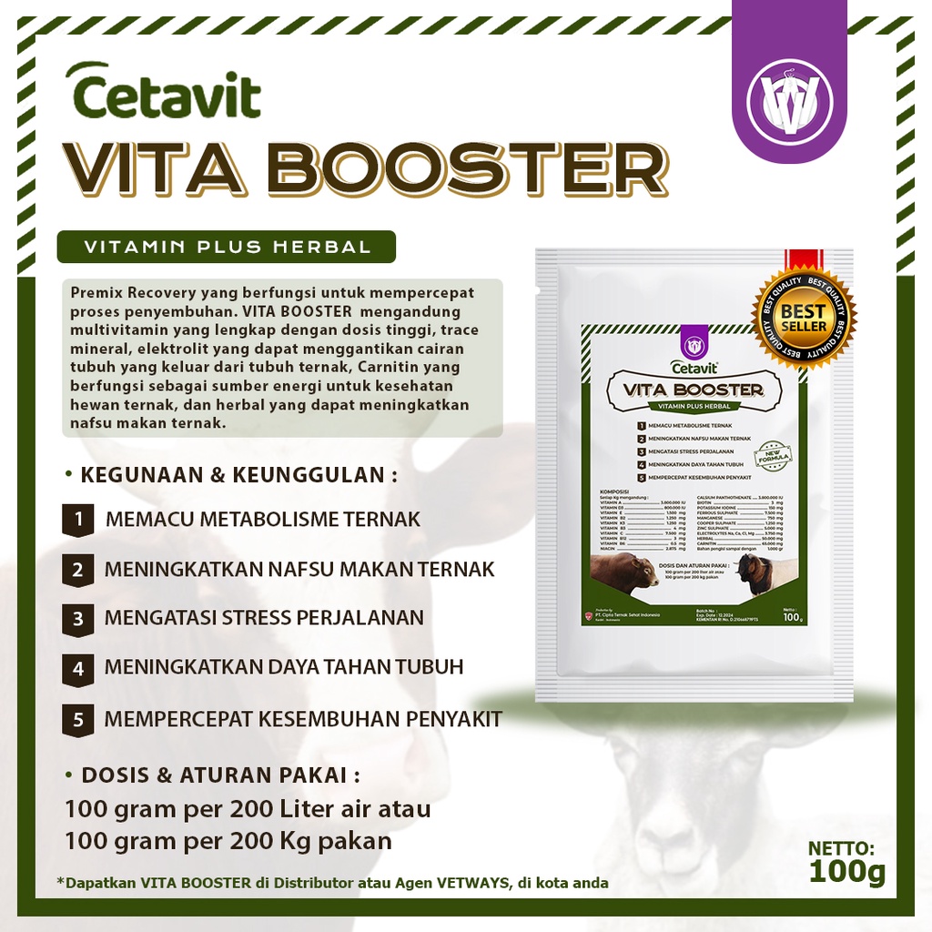 VITA BOOSTER 100 gr - Multivitamin Dosis Tinggi Untuk Sapi Kambing Domba - Anti Stress, Penambah nafsu makan dan Pemacu Metabolisme