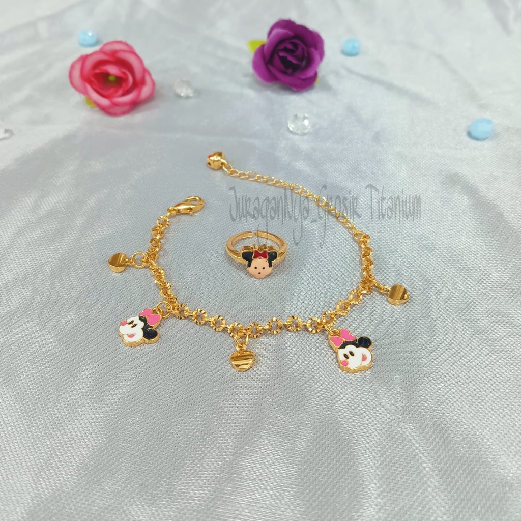 TITANIUM SET GELANG JURAI+CINCIN ANAK STYLE KOREA SUPER ELOK ANTIK ANTI KARAT&amp;ANTI LUNTUR