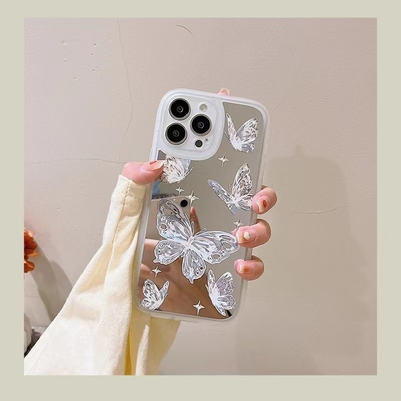 Case Desain Butterfly Aksen Cermin Untuk iPhone 12 13 11 Pro Max X Xs Max Xr