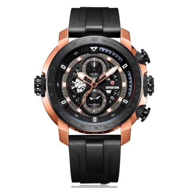 HOT PROMO  JAM TANGAN ANALOG PRIA KEREN EXPEDITION AIRBONE 6771 DIAMETER 50MM CHRONO DETIK DATE STOP