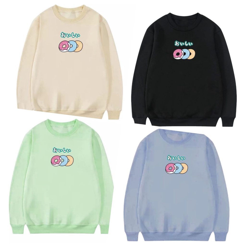 Sweter Switer Sweeter Crewnenck Pria Wanita Japan Donuts Size M -XXL