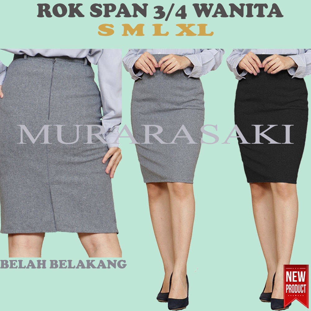 Rok Mini Wanita Atas Lutut 3/4 / Span Rajut Premium KOREA Kantor Pendek Paha Pensil / Sepan Hitam Ab