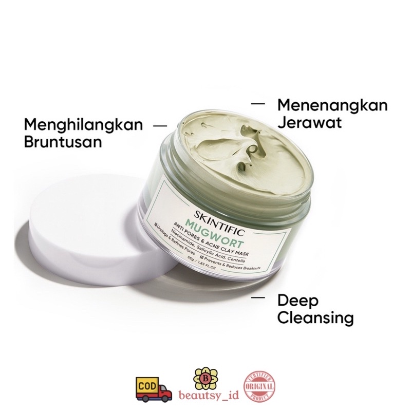 Skintific Mugwort Anti Pores &amp; Acne Clay Mask 55gr - Original COD BPOM