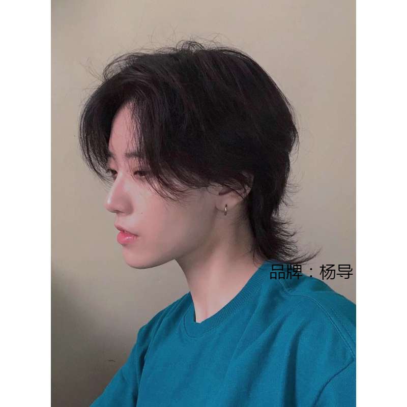 Wig kepala ekor serigala untuk anak laki-laki, penutup kepala, rambut panjang alami, wig kepala bela