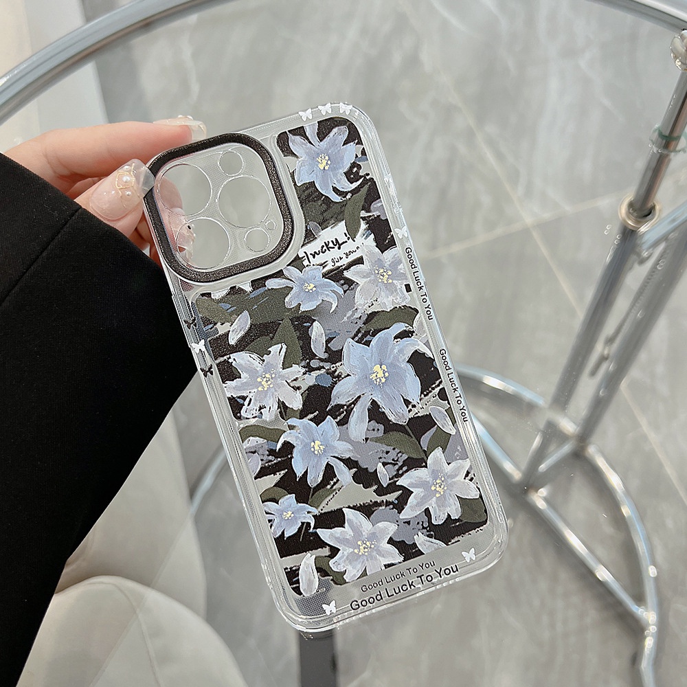 Soft Case TPU Transparan Motif Bunga Cover Iphone 7 8 PLUS X XR XS 11 12 13 14 MINI PRO MAX SE