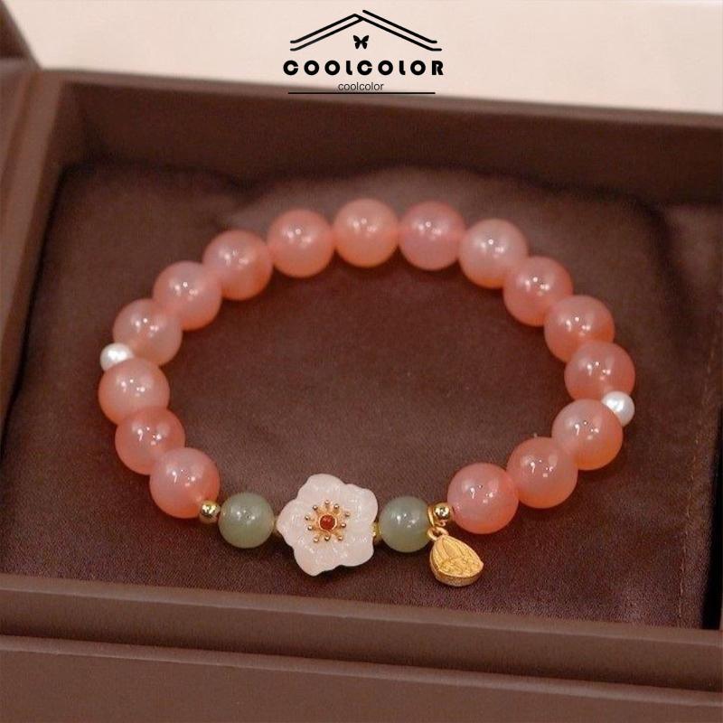 COD❤️Jade Bead Gelang Kecil Peach Blossom Woven Perempuan Desain Niche Mahasiswa Pacar Hadiah- cl