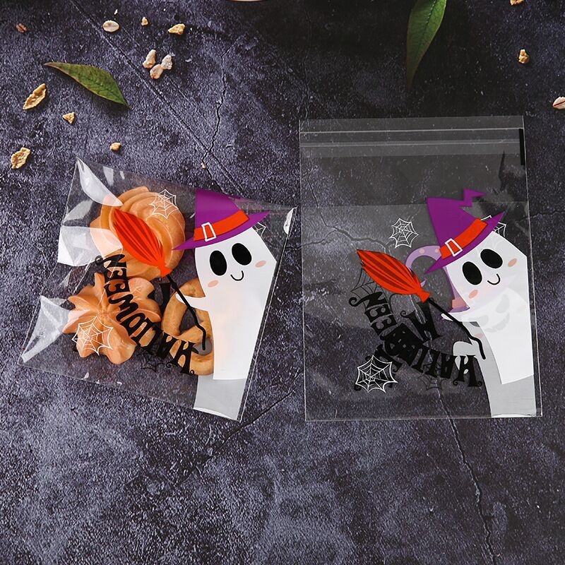 100pcs Kantong Plastik Permen / Kue / Snack Motif Halloween Untuk Dekorasi Pesta