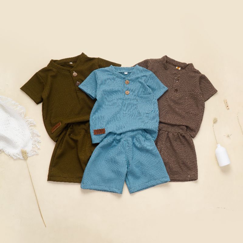 PILIH WARNA Setelan Kiano Waffle Uniqlo 2-8 Tahun Setelan Anak Unisex Setelan Kiano Polos