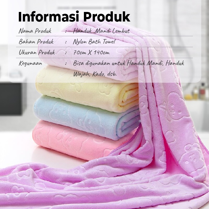 Handuk Mandi Lembut Bahan 100% Polyester Handuk Mandi Standar Dewasa Bermotif Bunga Ukuran 70cm X 140cm H16