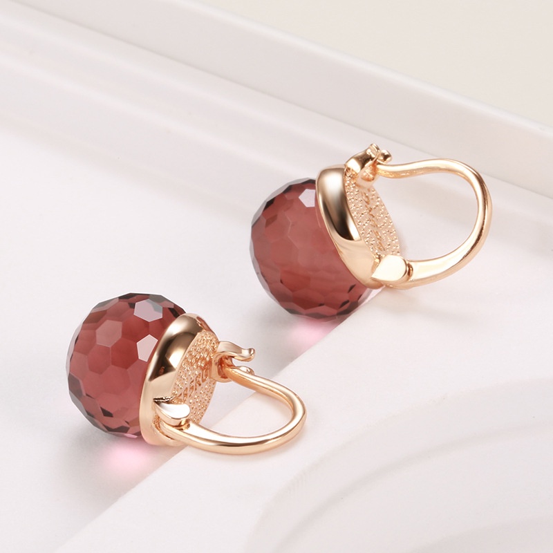 2022 Anting Tusuk Gantung Desain Bola amethyst Warna rose gold Gaya retro Untuk Wanita