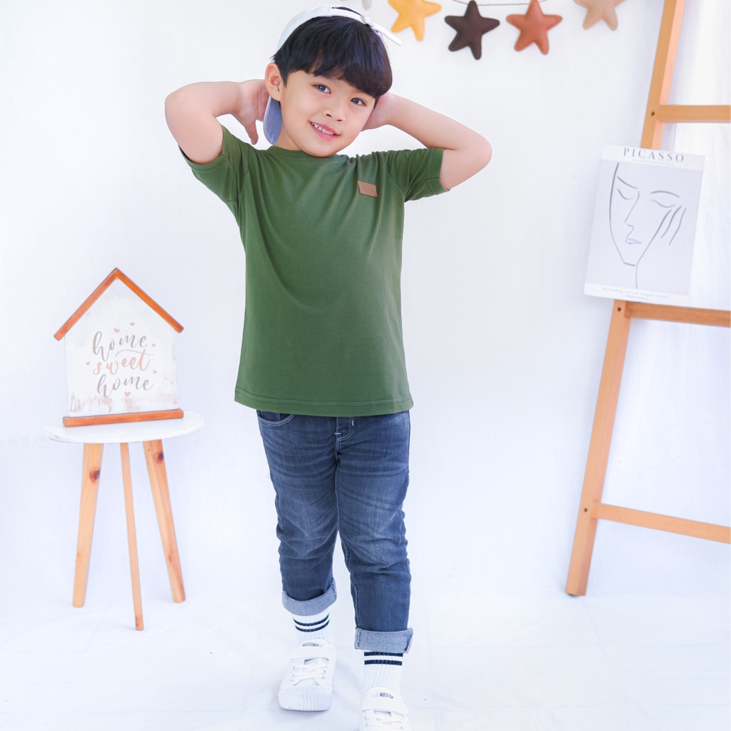 Kaos Polos Anak Laki Laki Perempuan Branded Premium Original | Mevla Kids - Kenzi Green Cactus