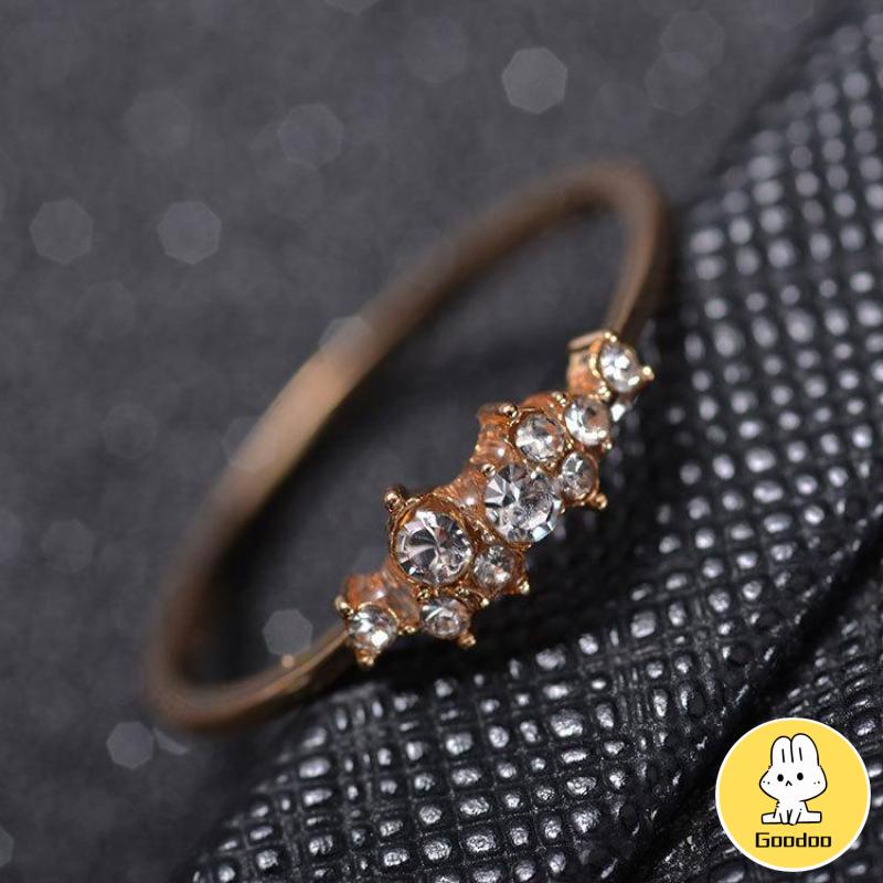 Cincin Simple Sterling Silver 925 Hias Kristal Zircon 3 Lapis Emas 18K Untuk Wanita -Doo