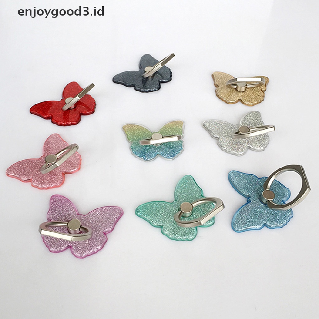 (Rready Stock) Ring Stand holder Bentuk Kupu-Kupu Aksen Glitter Rotasi 360 Derajat Untuk Handphone (ID)