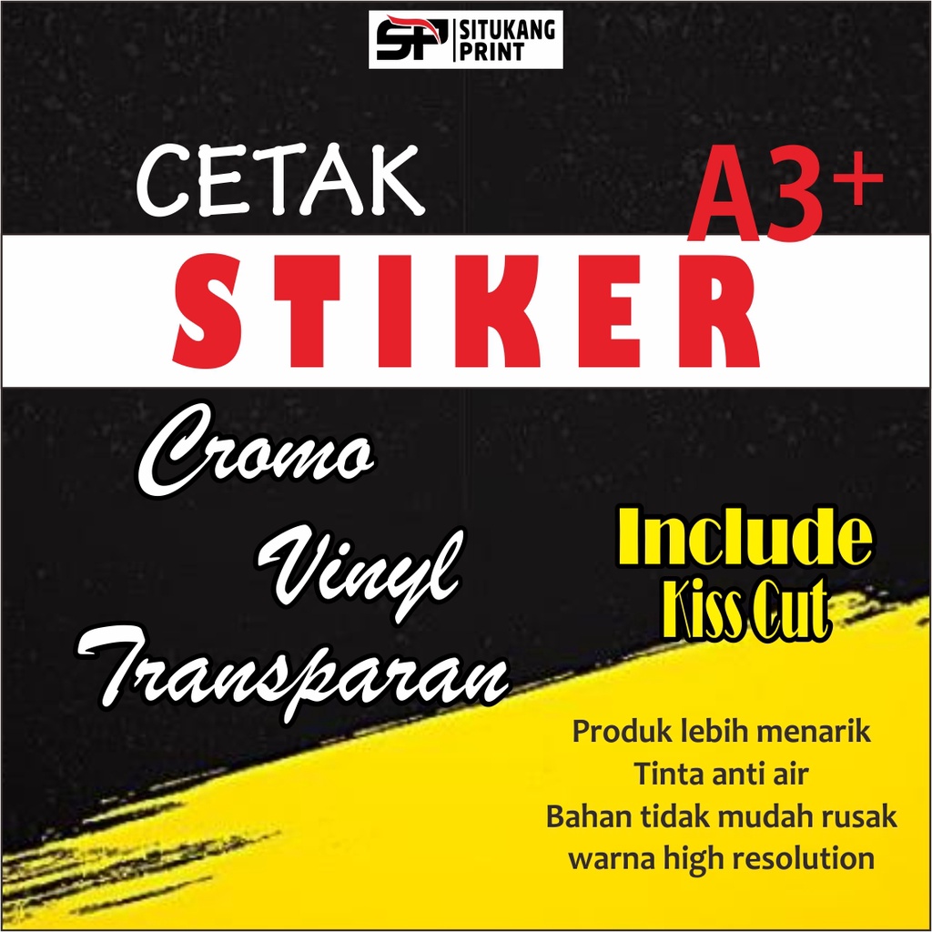 

Custom Sticker Cutting Kiss Cut / Cetak Stiker Label Merek A3+ - Chromo / Vinyl