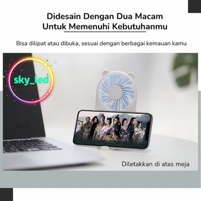 Pocket Fan Kipas Angin Mini Sumber Cute Cooling Fan Portable Phone Holder