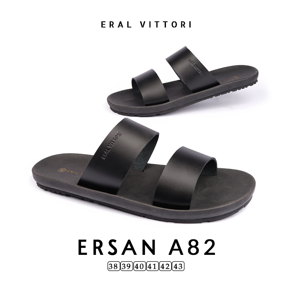 Eral Vittori - Ersan A82 Sandal Pria Kulit Santai Harian Hitam