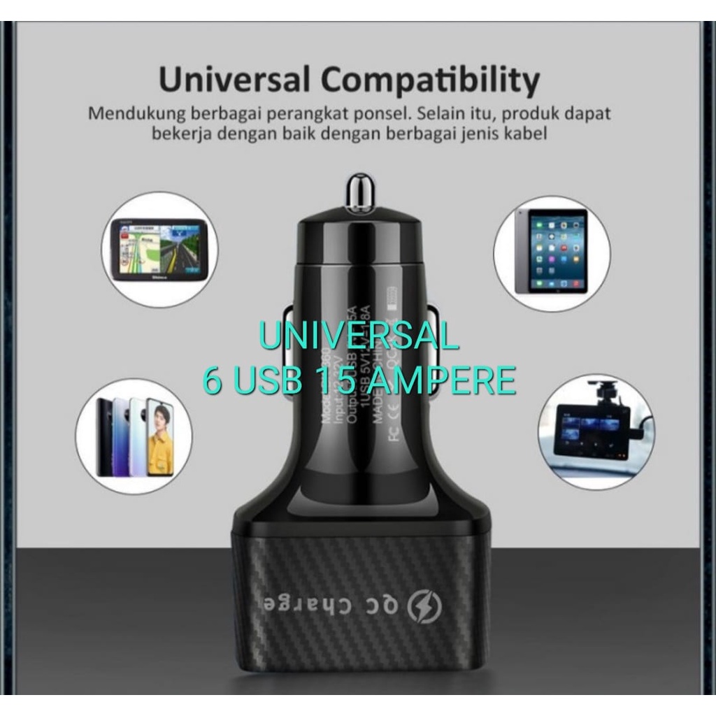 J430 CHARGER ADAPTOR MOBIL PORT 6 USB 15A SUPPORT FAST CHARGING CHARGE CASAN TRAVEL ADAPTER UNIVERSAL watt adaptive saver aki accu ac dc travel adapter charge dual usb fast super speed handphone androit tc quick charge Pengisi daya mobil 15A universal