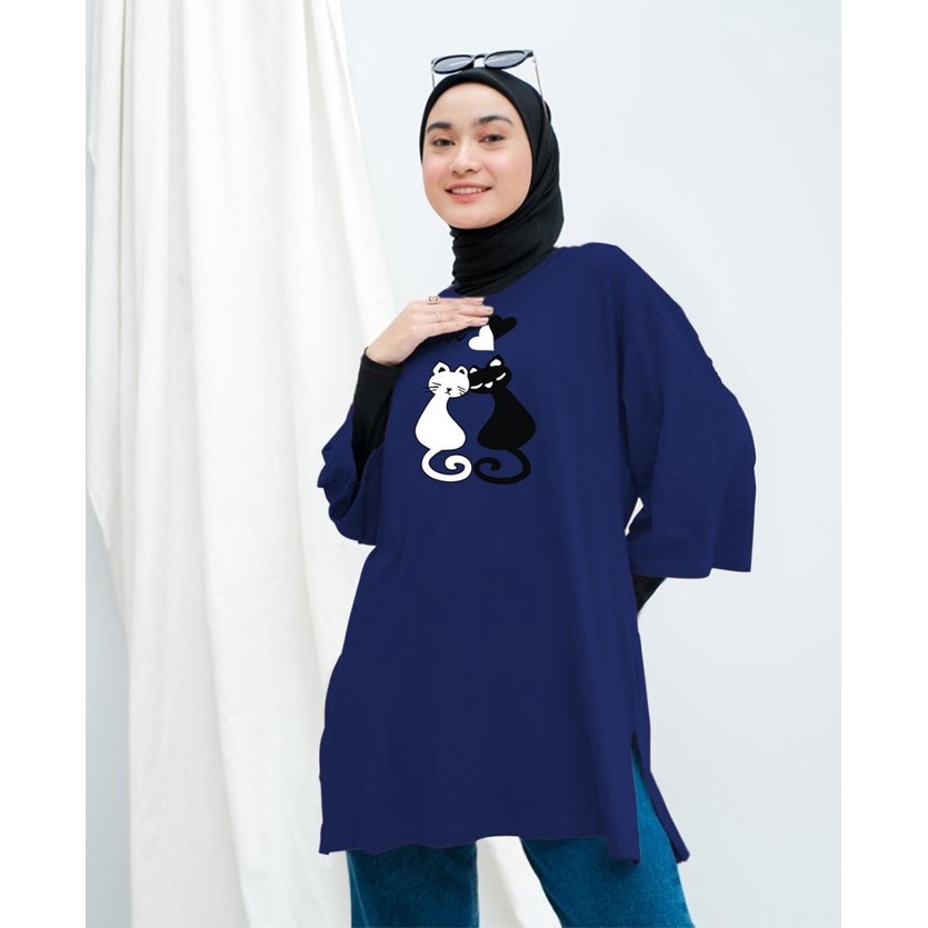 KAOS OVERSIZE TOP HIJAB WANITA MEOW 2 / OVERSIZE SLIT BLOUSE