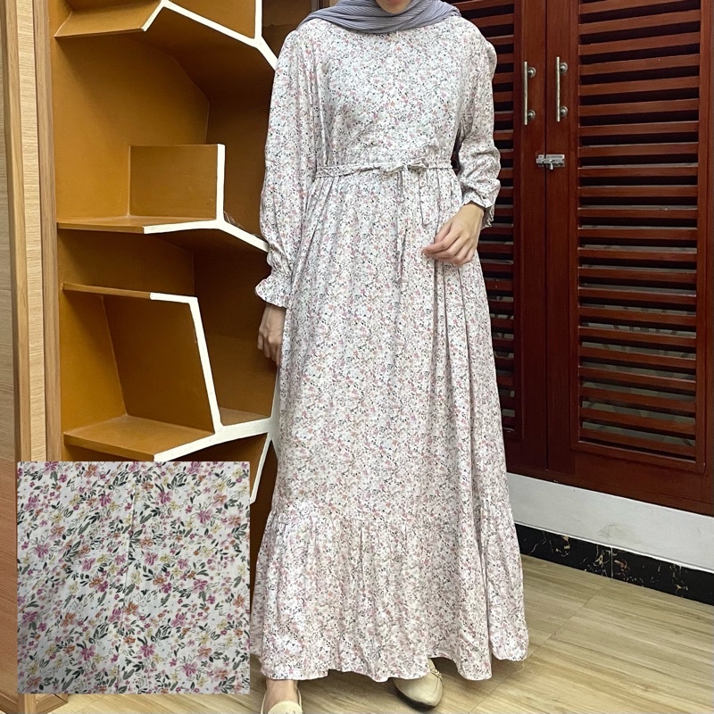 [SIZE STANDAR VOL 1] Floral dress maxi dress panjang gaun casual bunga wanita-snow white