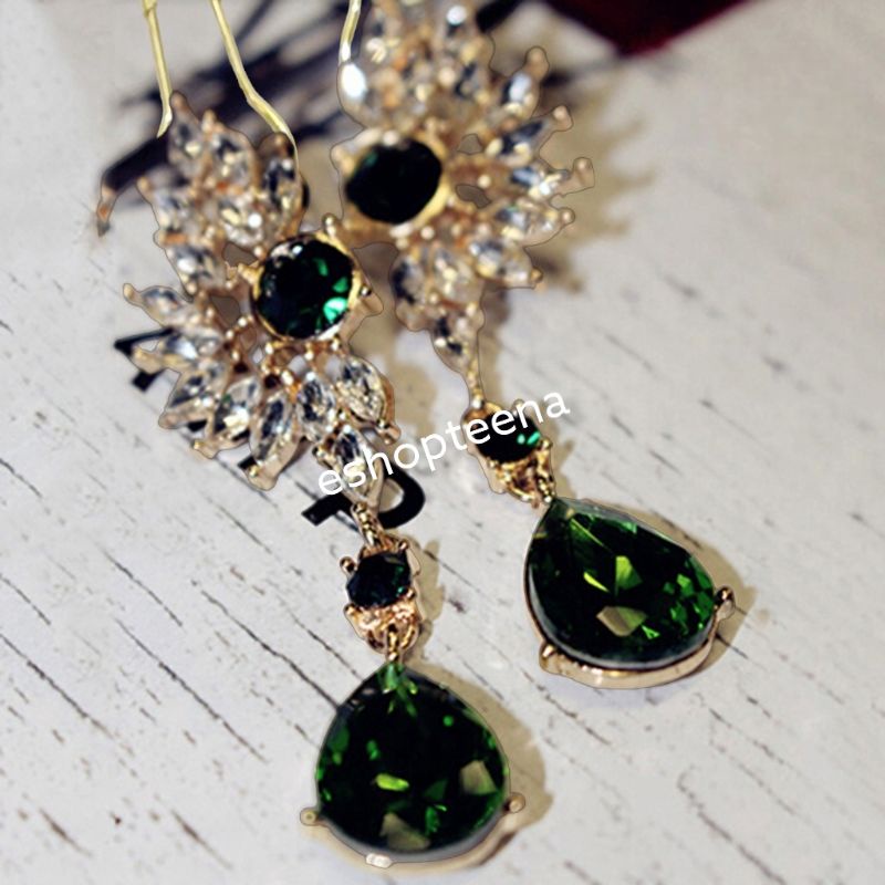 A114 anting hijab juntai full diamond green_anting jilbab