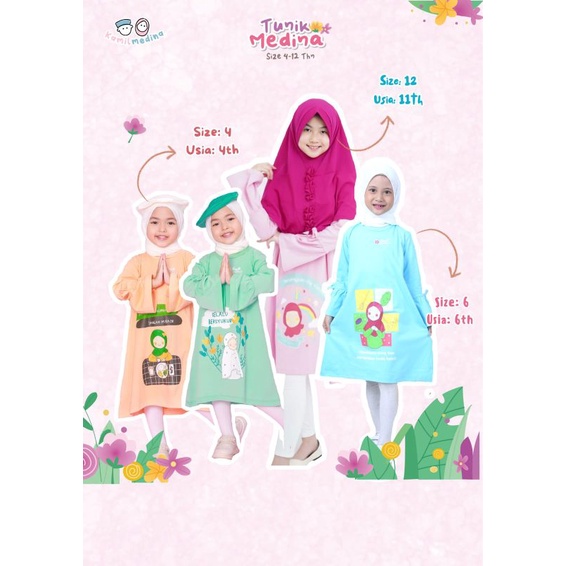 Tunik Medina From Milme size 4-12 T kamil medina by upright kidsdiaryplus / kaos paddlekids longsleeve slub girls - kaos anak perempuan lengan panjang