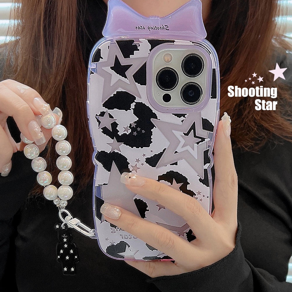 Case Pelindung Transparan Motif Bintang Leopard Dengan Rantai Untuk Iphone XS XR 11 12 13 PRO MAX