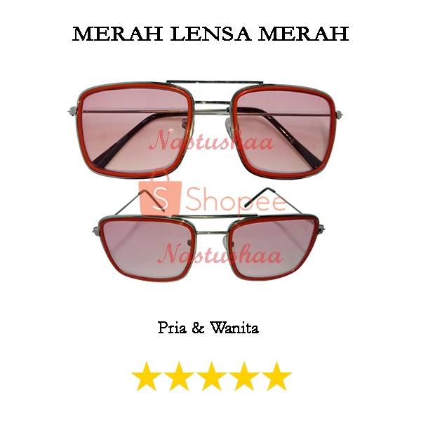 Kacamata Hitam Style Tony Stark Sunglasses ANTI UV400 Fashion Pria dan Wanita Kotak Aviator Unisex High Quality FREECASE