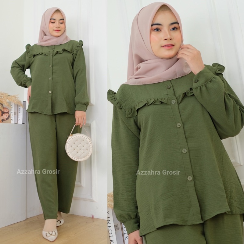 Atana Set Ld110 -  Setcel Crinkle Air Flow One Set Setelan Wanita Jumbo Oversize / 382-6980