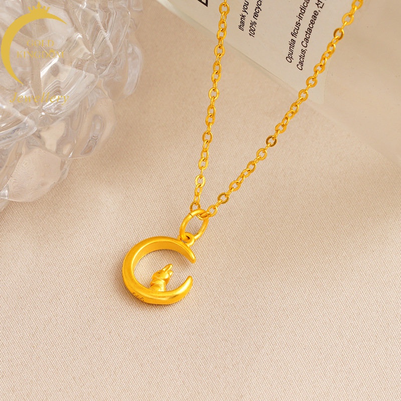 Goldkingdom Perhiasan Fashion 24K Bangkok Aksesoris Ready Stock Moon Rabbit Running To The Moon Rabbit Pendant Acacia Pendant Jade Rabbit Dengan Bulan