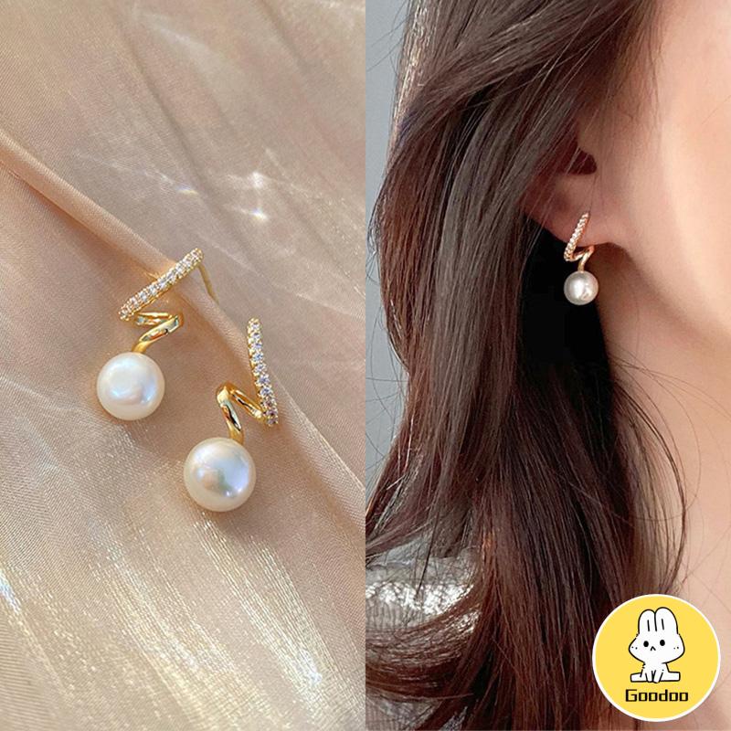 Anting 925 Perak Jarum Ikan Korea Ekor Mutiara 2021 Baru Trendi Elegan Fashion Stud Earrings -Doo