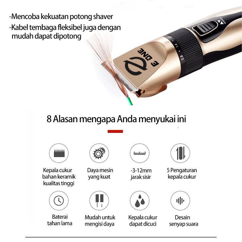 E ONE alat cukur rambut elektrik tanpa kabel 1 set mesin cukur listrik - Garansi 1 tahun