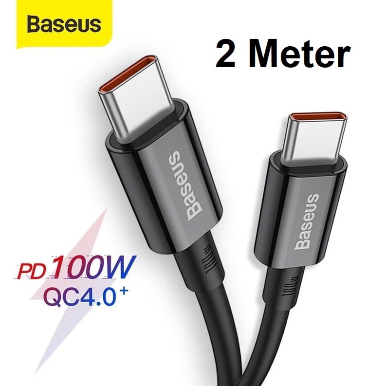 Baseus Original Superior Kabel Data Type C to Type C 100W 5A 2M 2 Meter Super Fast Charging Quick Charge PD 3A Tipe C Charger Casan Ori