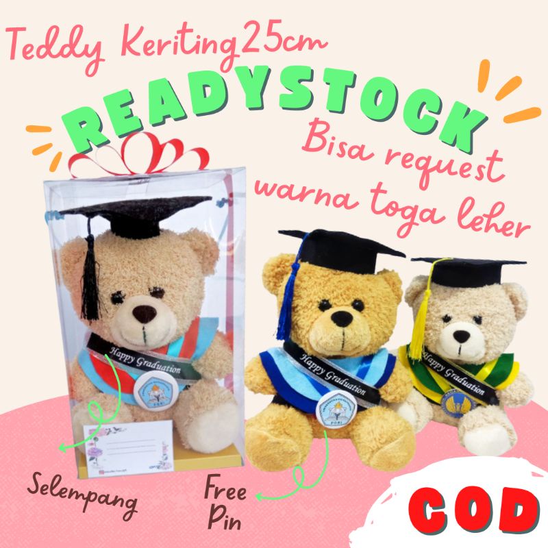 BONEKA WISUDA TEDDY BEAR 25CM PACKING KOTAK MIKA FREE KARTU UCAPAN