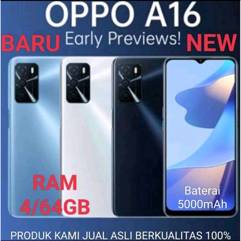 OPPO A16 RAM 6/128GB &amp; 4/64GB [13MP TRIPLE CAMERA,HD EYE-CARE DISPLAY,5000mAh] GARANSI 1TAHUN