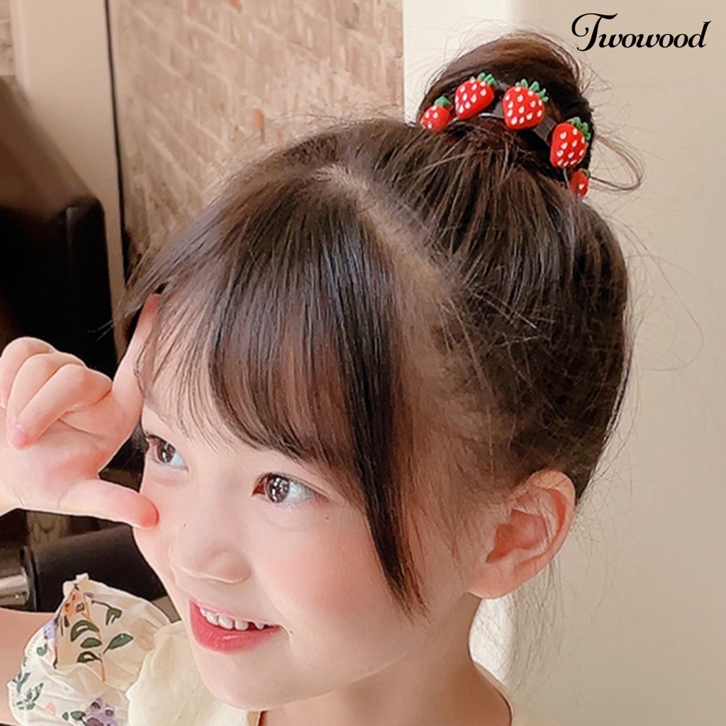 Aksesoris Jepit Rambut Ponytail Non slip Motif Kartun Strawberry Dan Hati Untuk Anak