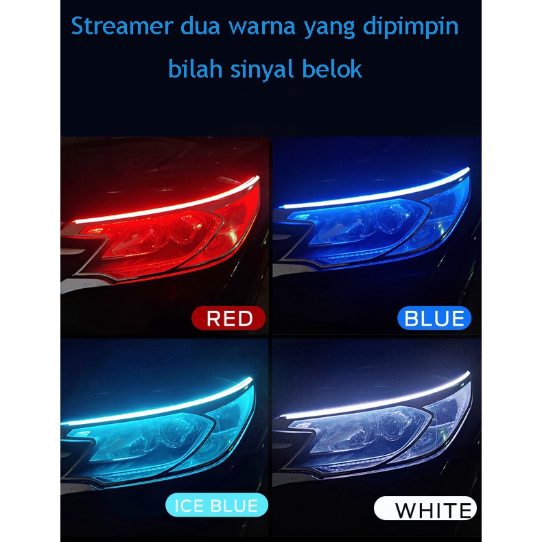 (Dalam stok, dikirim dari Jakarta)Dua paket pemindaian lampu siang hari mobil dua warna lampu sein led lampu panduan ultra-tipis streamer lampu sorot lampu hias alis lampu berkedip ganda menyalakan lampu saat memulai