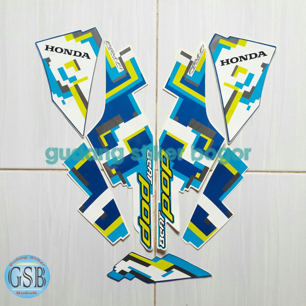 stiker lis body motor honda beat pop 2017 putih-biru