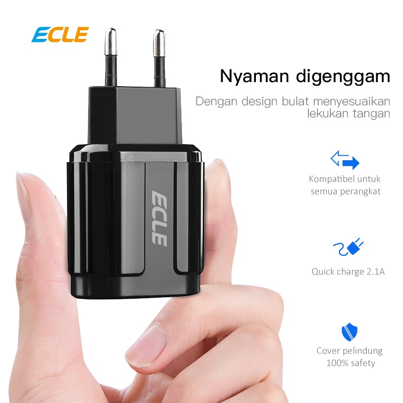 ECLE 3 USB Port Charger QC3.0 Fast Charging Power Oval 2.1A Casan